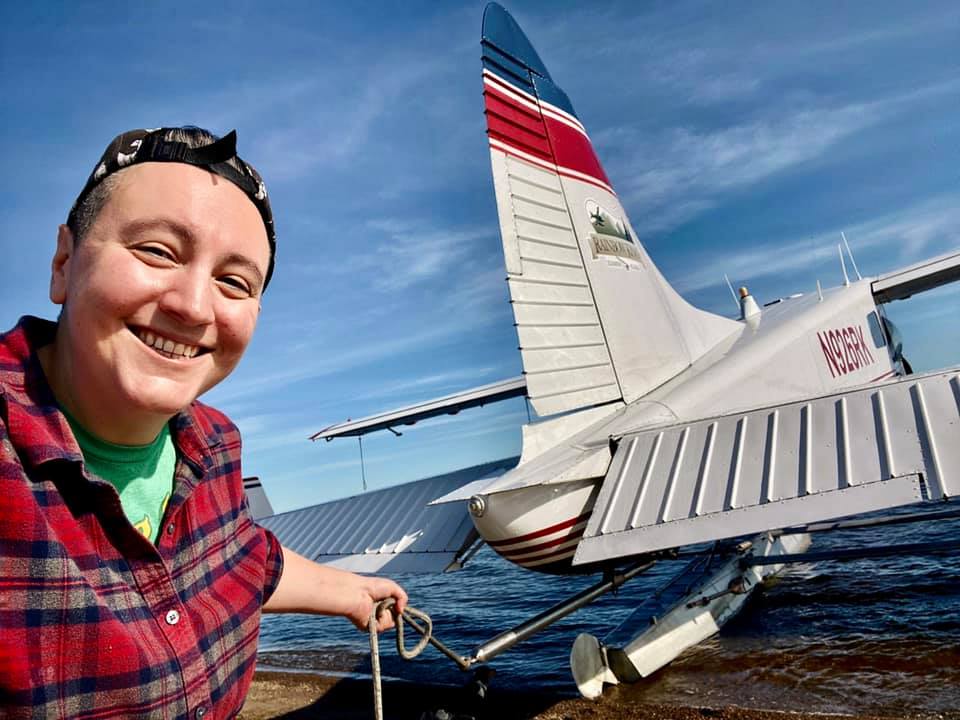 Trish with an airplane
